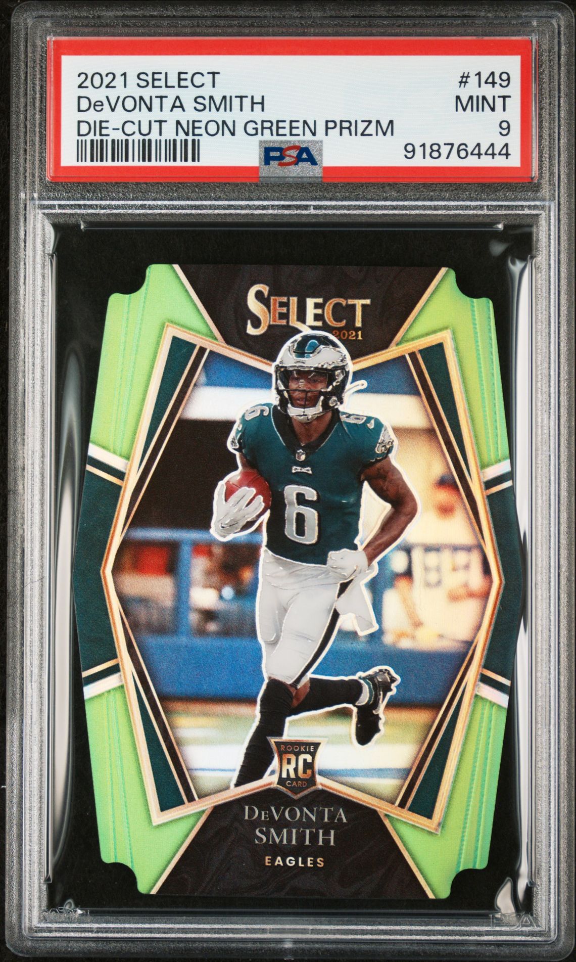 2021 Panini Select Devonta Smith #149 (Die-Cut Neon Green Prizm) Mint 9 front