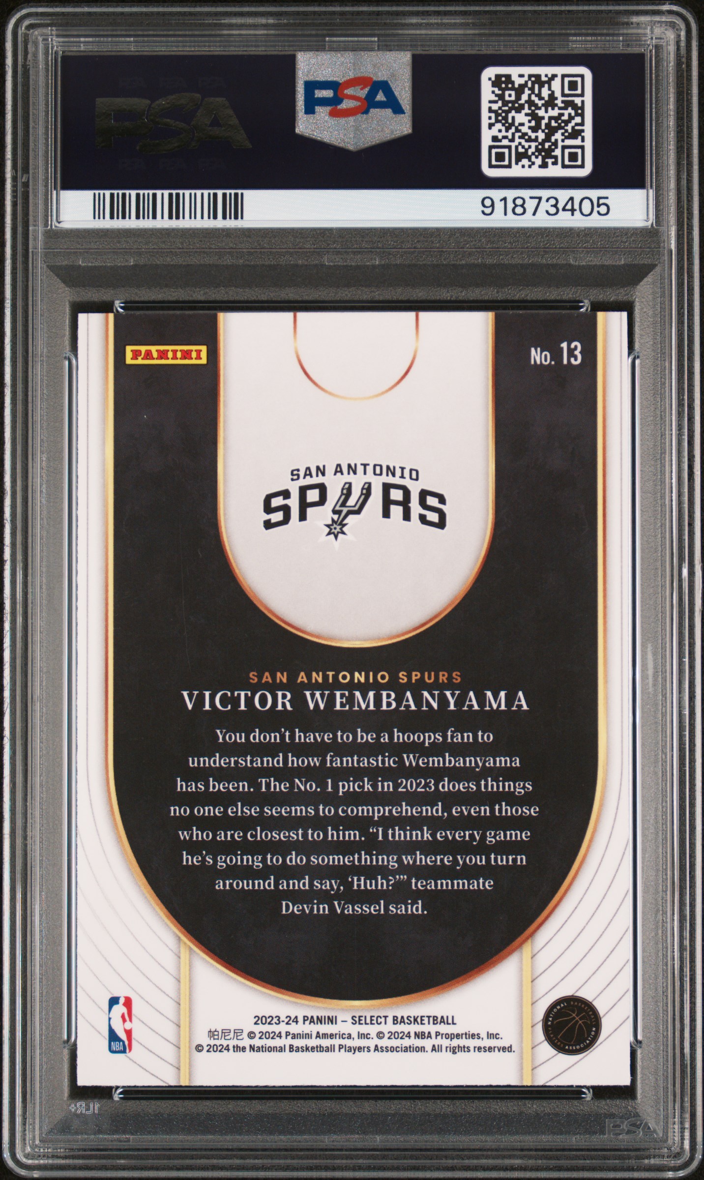 2023 Panini Select Neon Icon Victor Wembanyama #13 Gem Mt 10 back