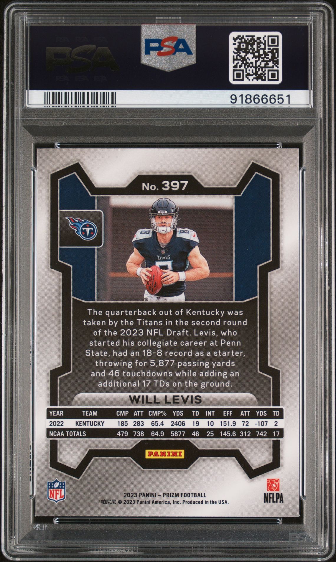 2023 Panini Prizm Will Levis #397 Gem Mt 10 back