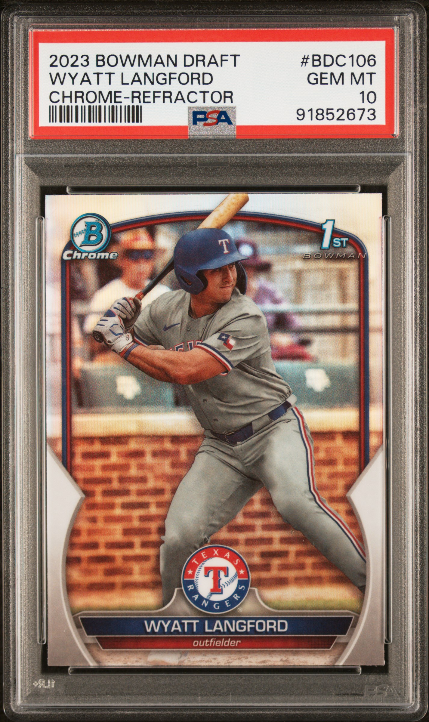 2023 Bowman Draft Wyatt Langford #Bdc106 (Chrome-Refractor) Gem Mt 10 front