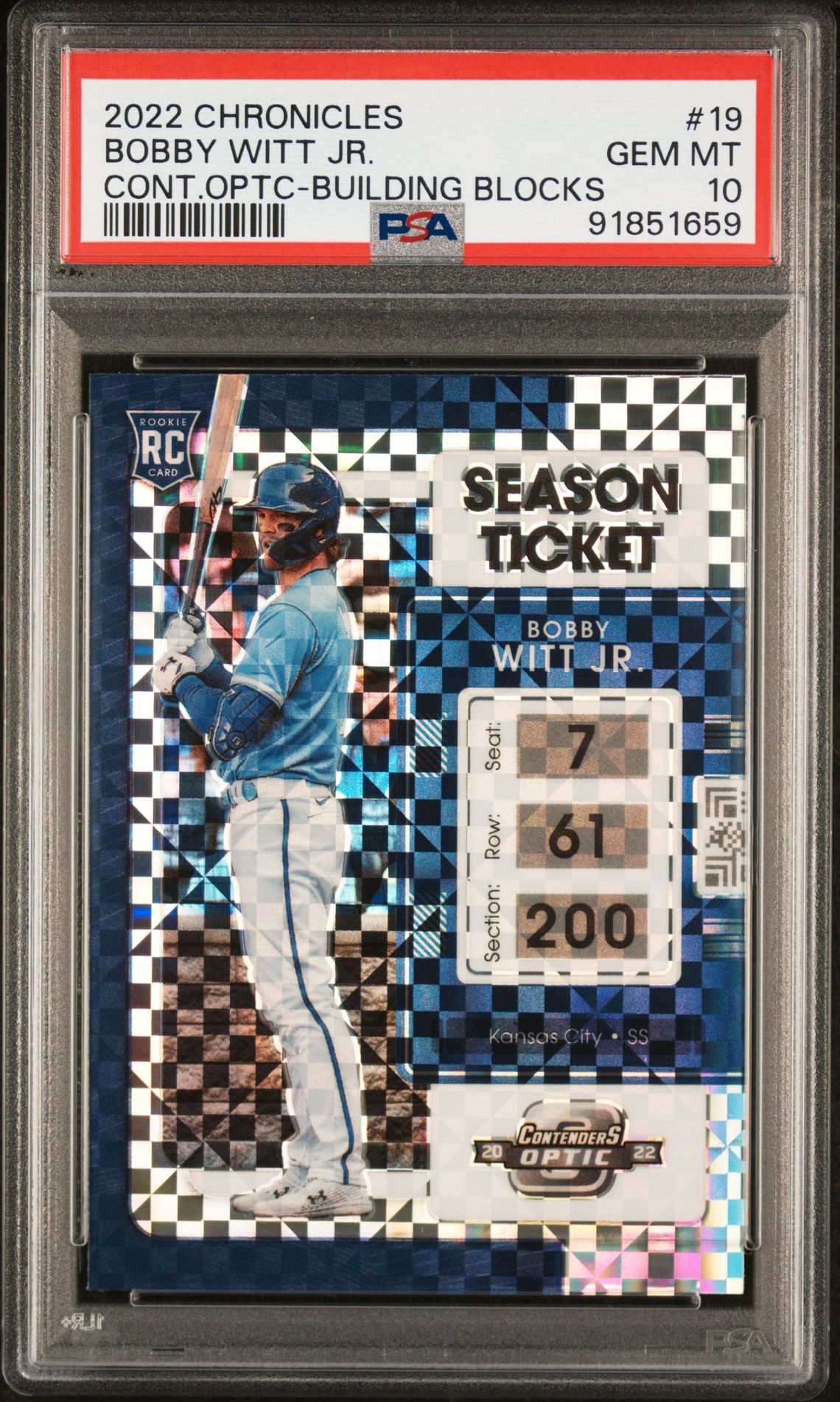 2022 Panini PANINI CHRONICLES CONTENDERS OPTIC CONT.OPTC-BUILDING BLOCKS #19 Bobby Witt Jr. front