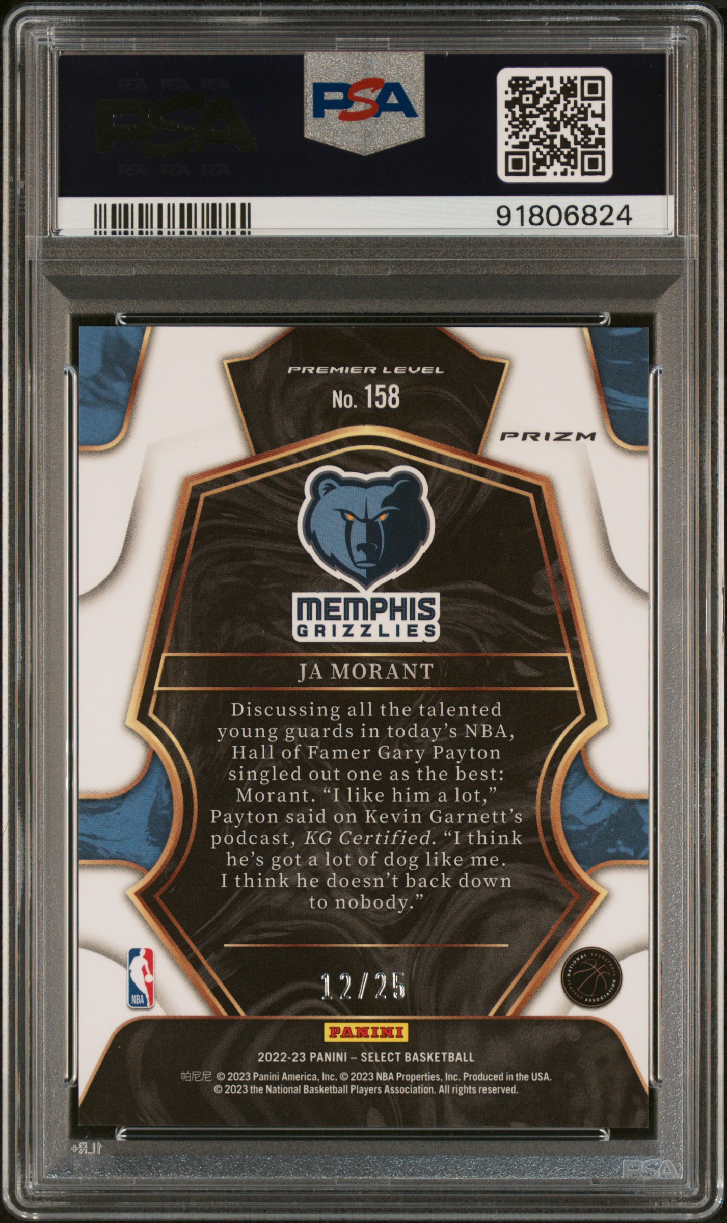 2022 Panini Select Ja Morant #158 (Blue Disco) Gem Mt 10 back