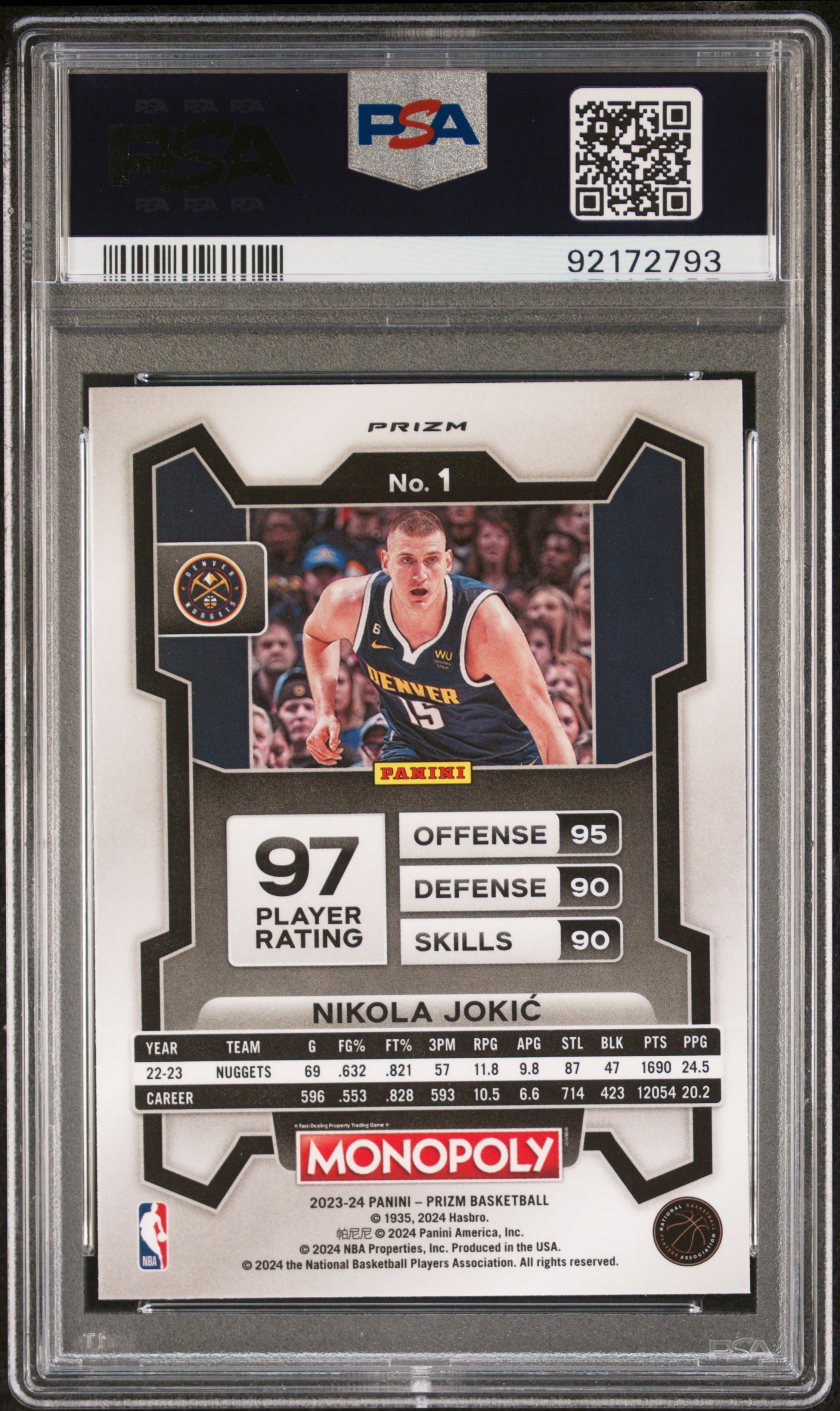 2023 Panini Prizm Monopoly Nikola Jokic #1 (Purple) Gem Mt 10 back