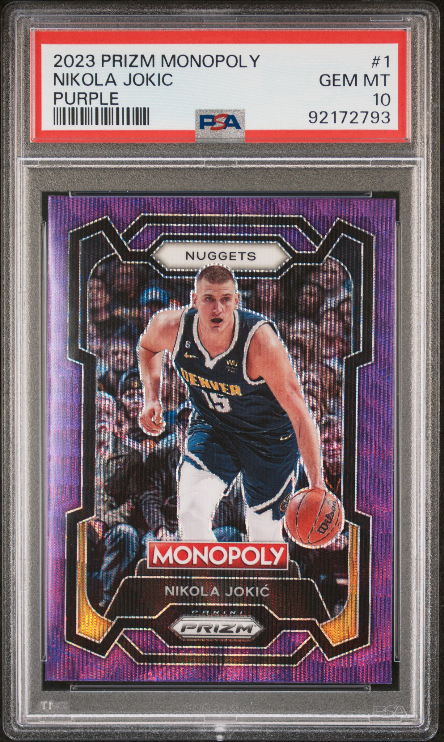 2023 Panini Prizm Monopoly Nikola Jokic #1 (Purple) Gem Mt 10 front