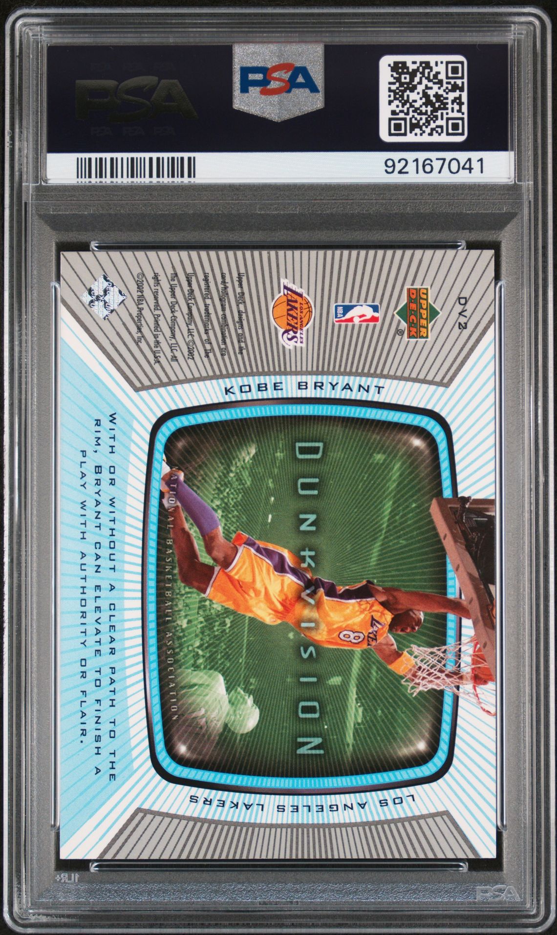2002 Upper Deck Dunkvision Kobe Bryant #Dv2 (Dunkvision) Gem Mt 10 back