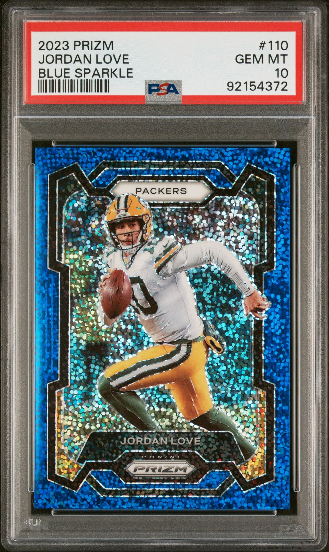 2023 Panini Prizm Jordan Love #110 (Blue Sparkle) Gem Mt 10 front
