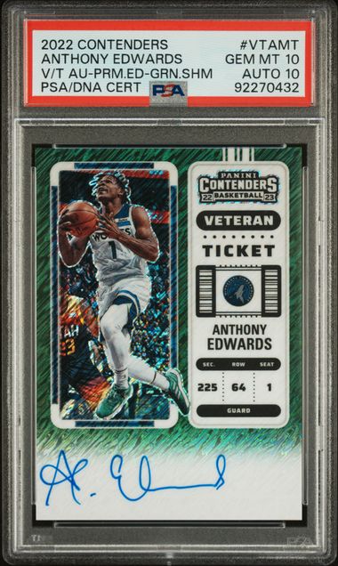 2022 Panini Prizm VET TKT AU-P/E-GRN SHIM #VTAMT Anthony Edwards front