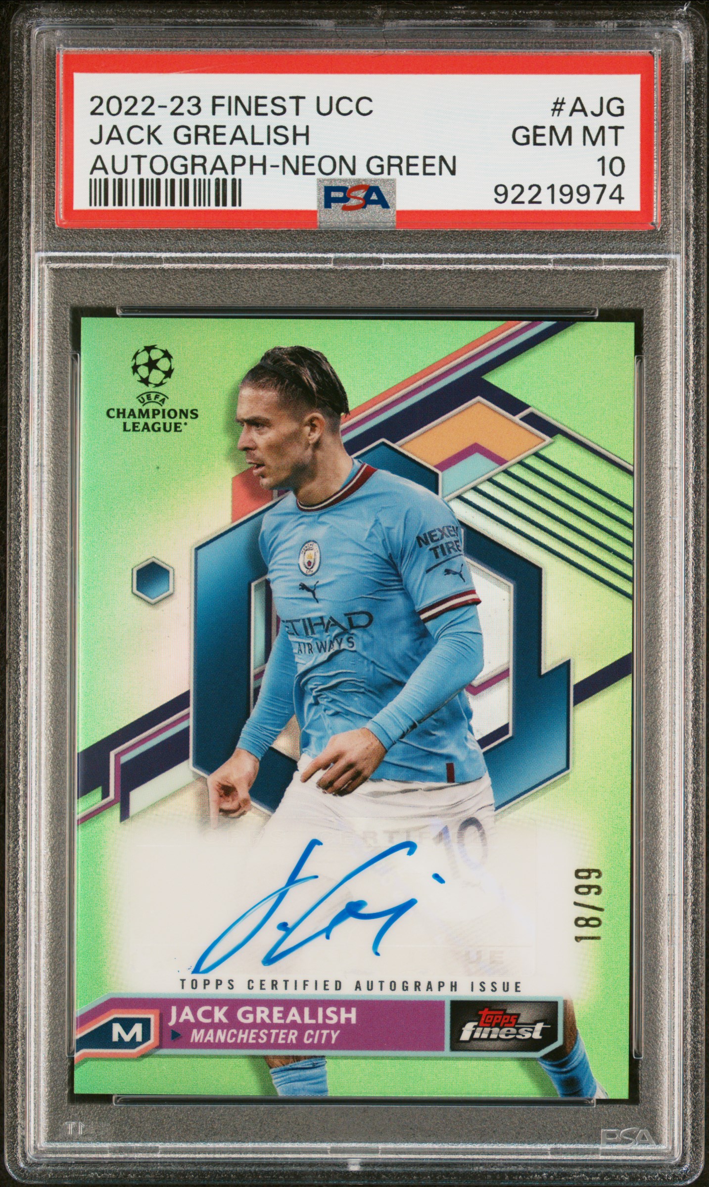 2022 JACK GREALISH TOPPS FINEST UEFA CLUB COMPETITIONS AUTOGRAPHS 
