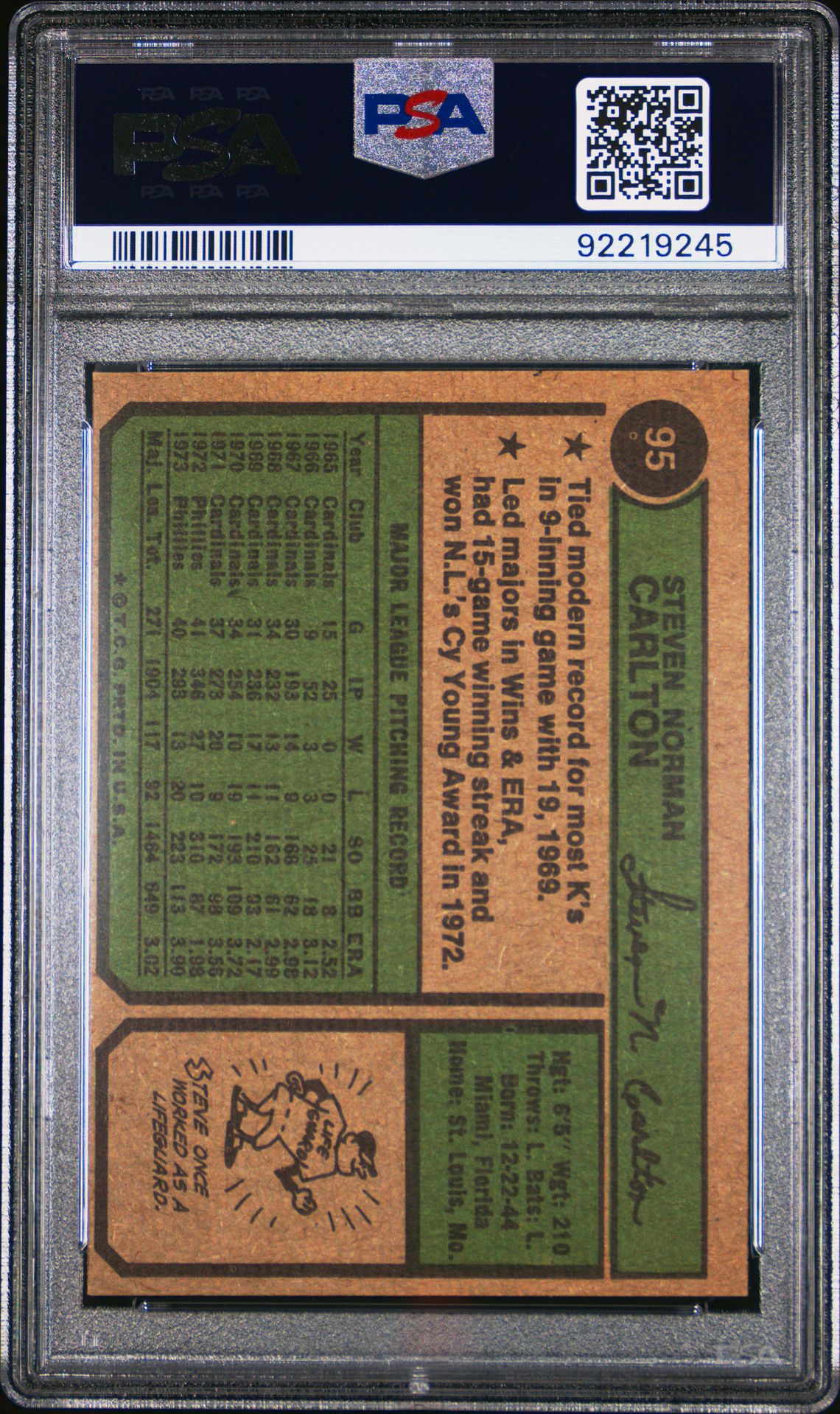 1974 Topps Steve Carlton #95 Nm 7 back