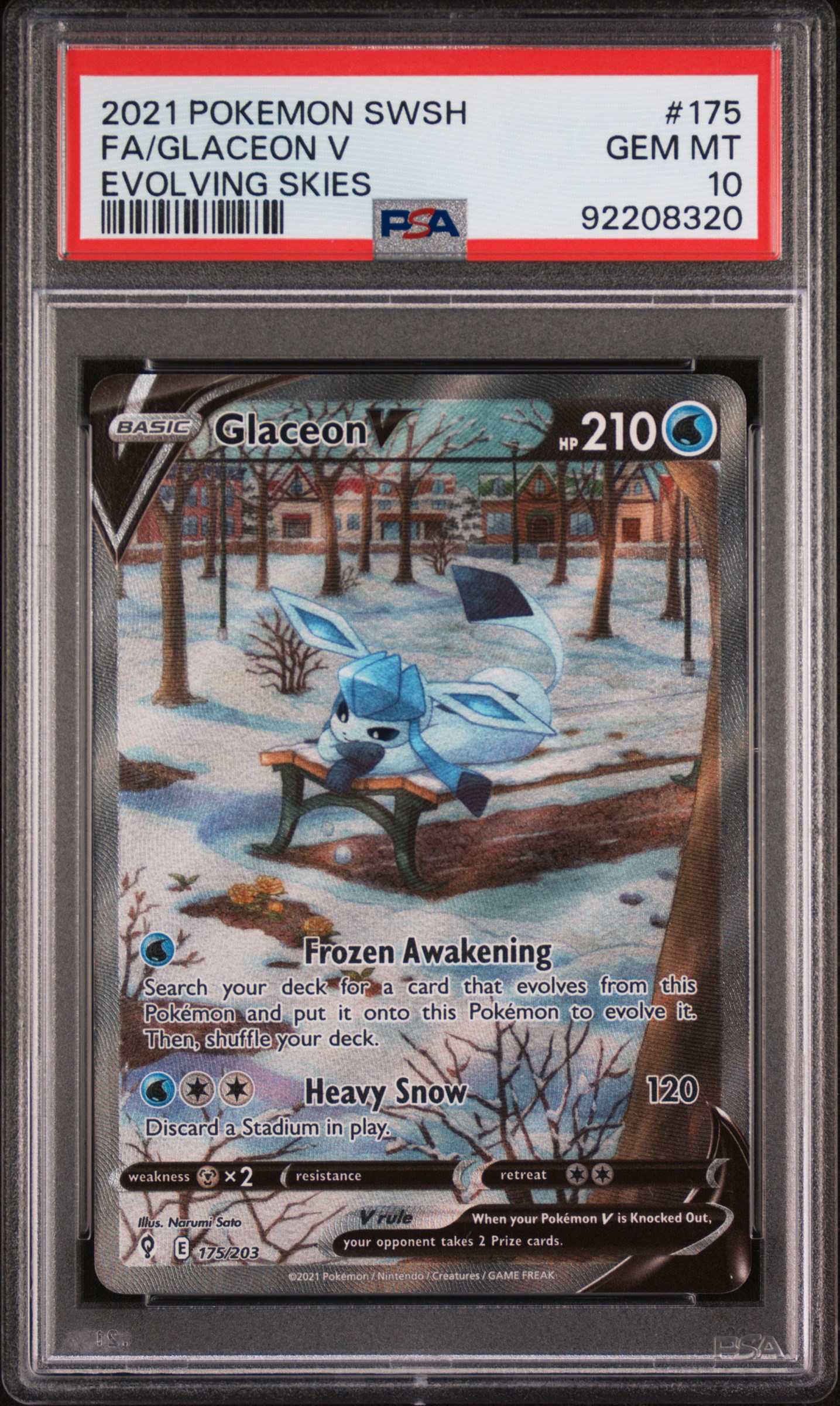 2021 #175 Full Art/Glaceon V PSA 10 Sword & Shield Evolving Skies