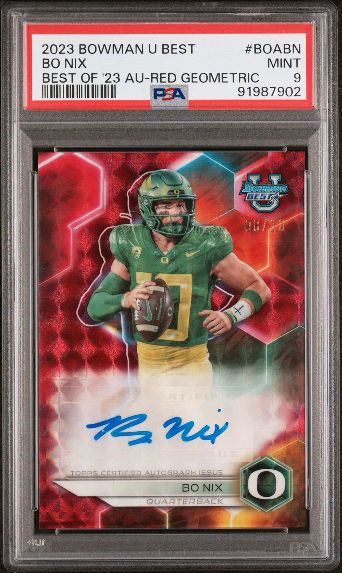 2023 Bowman BOWMAN UNIVERSITY BEST BEST OF 2023 AUTOGRAPHS BEST OF '23 AU-RED GEOMETRIC #BOABN Bo Nix front
