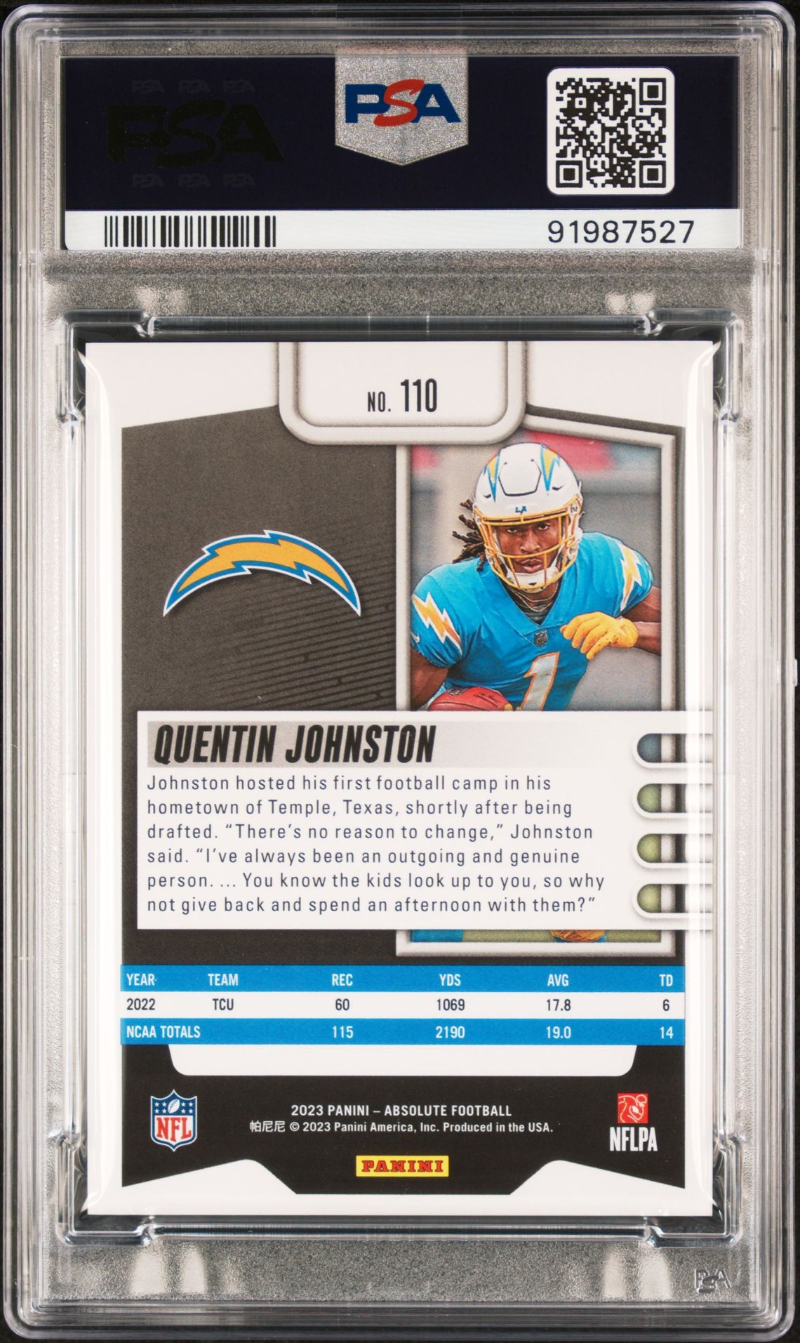 2023 Panini Absolute Quentin Johnston #110 (Red Spectrum) Mint 9 back