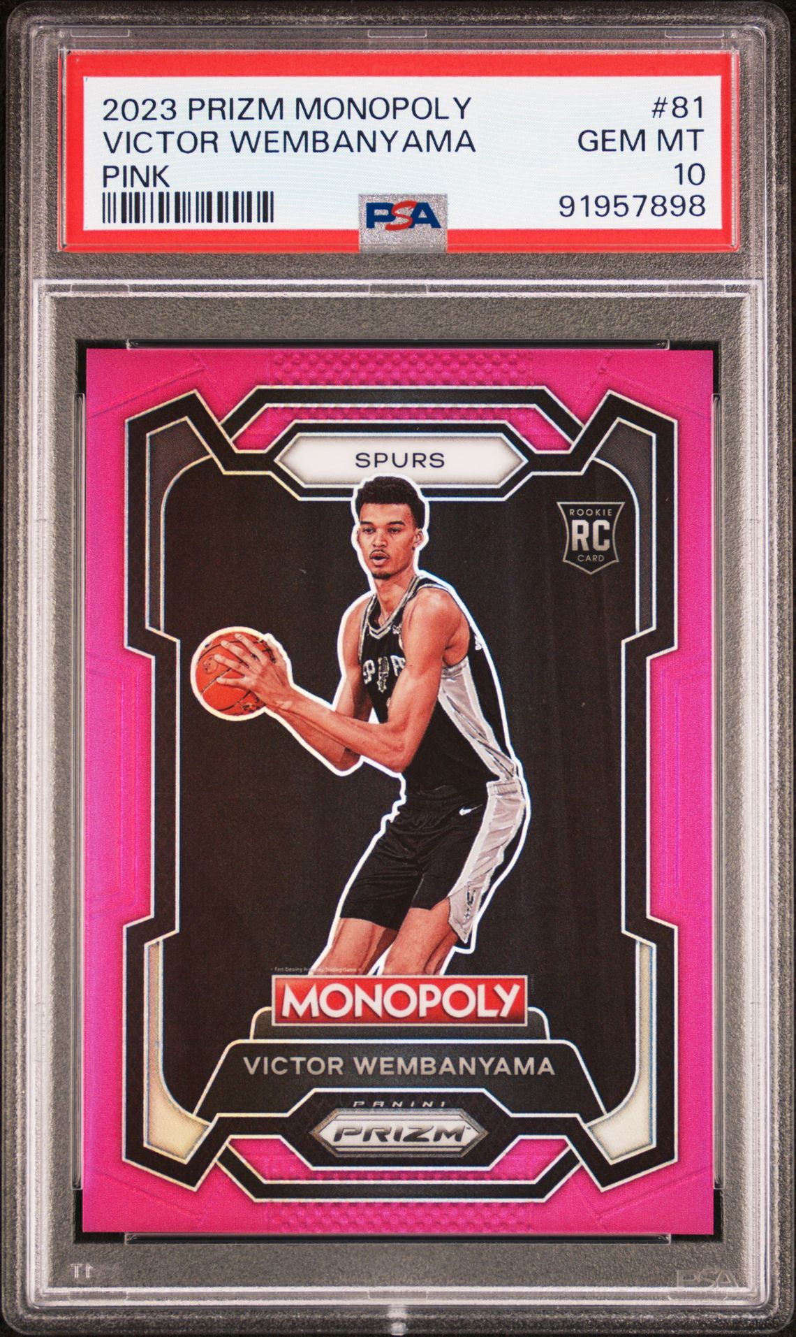 2023 Panini Prizm Monopoly Victor Wembanyama #81 (Pink) Gem Mt 10 front