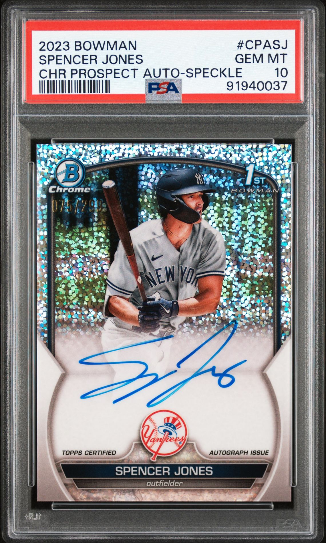 2023 Bowman BOWMAN CHROME PROSPECT AUTOGRAPHS CHR PROSPECT AU-SPECKLE REF #CPASJ Spencer Jones front