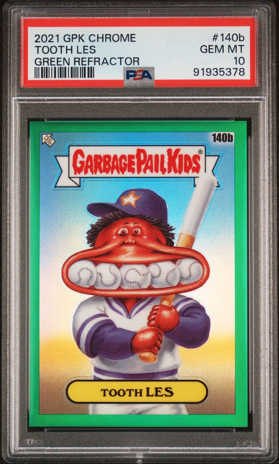 2021 Topps GARBAGE PAIL KIDS CHROME Green Refractor #140B Tooth Les front