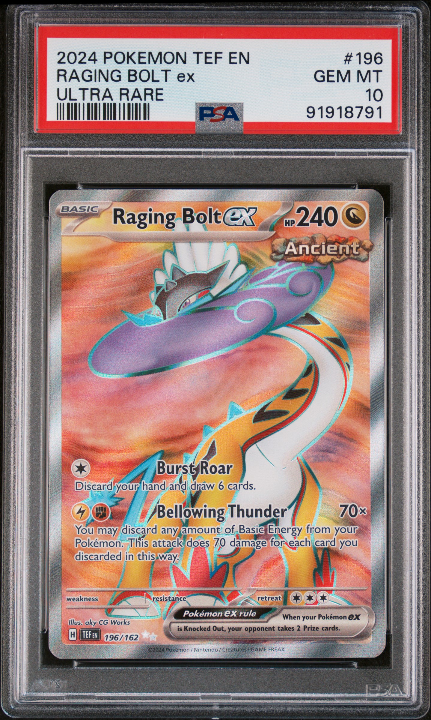 2024 #196 Raging Bolt EX PSA 10 Tef EN-Temporal Forces