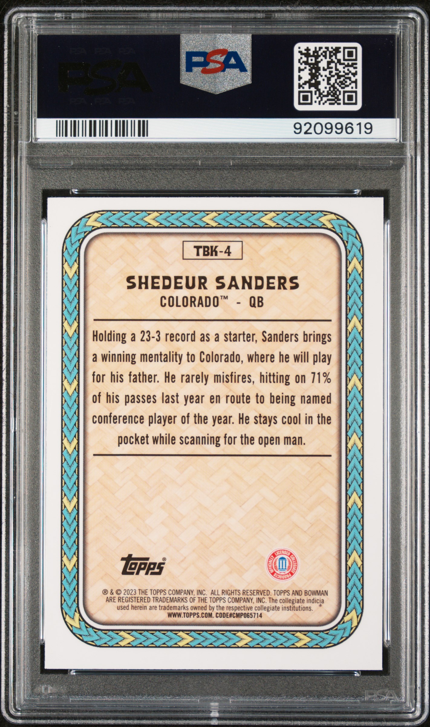 2023 Bowman University Chrome The Big Kahuna Shedeur Sanders #Tbk4 (The Big Kahuna) Mint 9 back