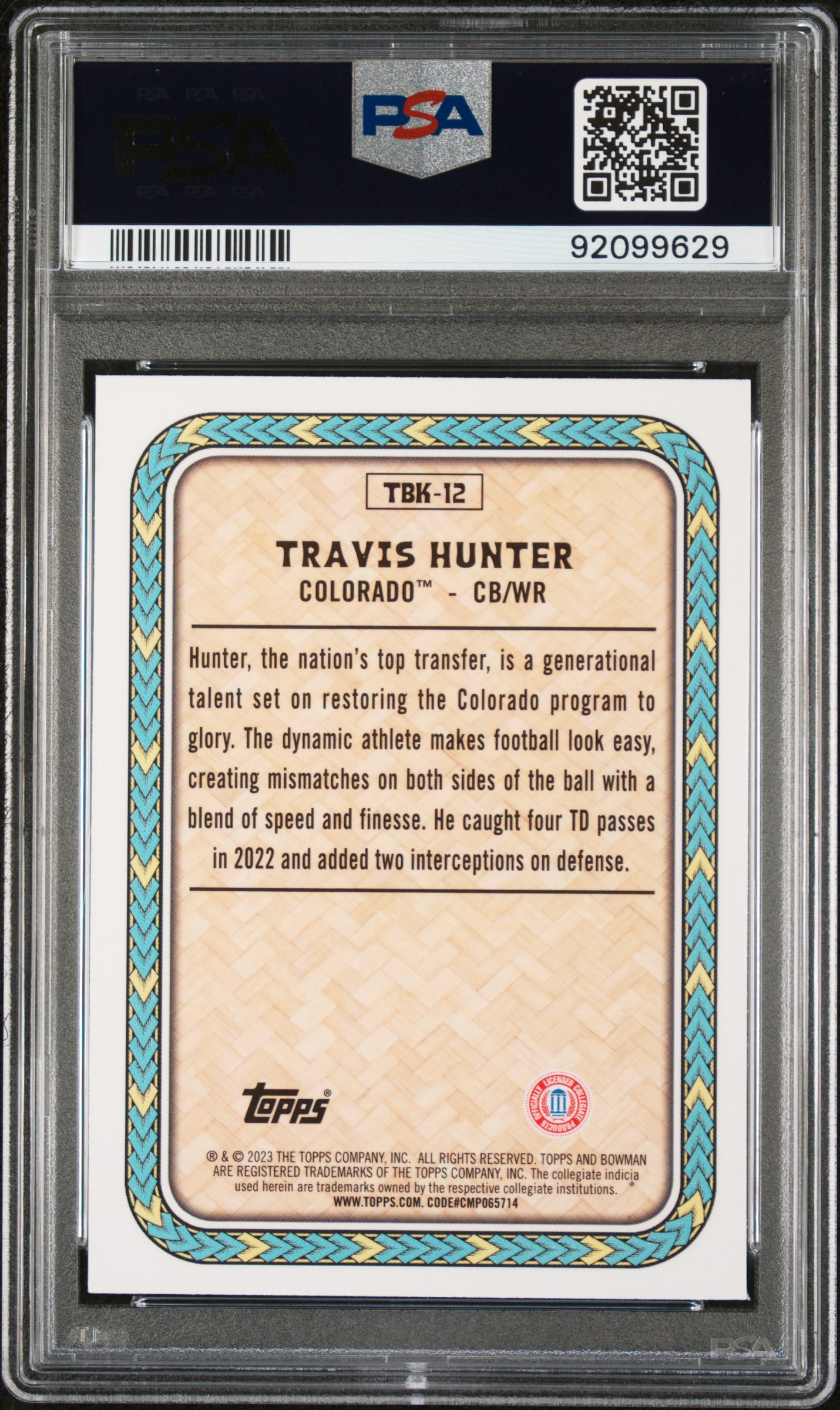 2023 Bowman University Chrome The Big Kahuna Travis Hunter #Tbk12 (The Big Kahuna) Mint 9 back