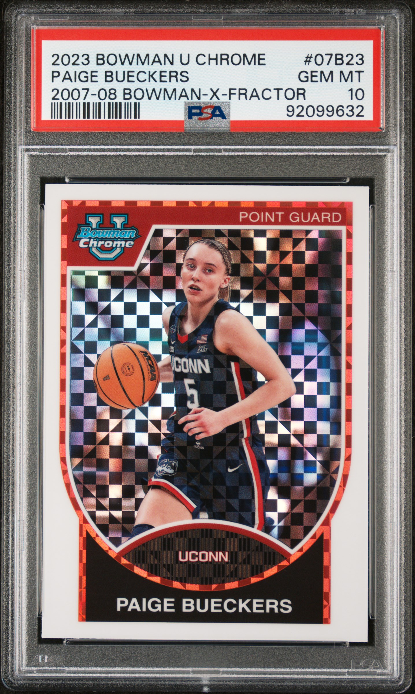 2023 Bowman University Chrome 2007-08 Bowman Paige Bueckers #07B23 (2007-08 Bowman-X-Fractor) Gem Mt 10 front