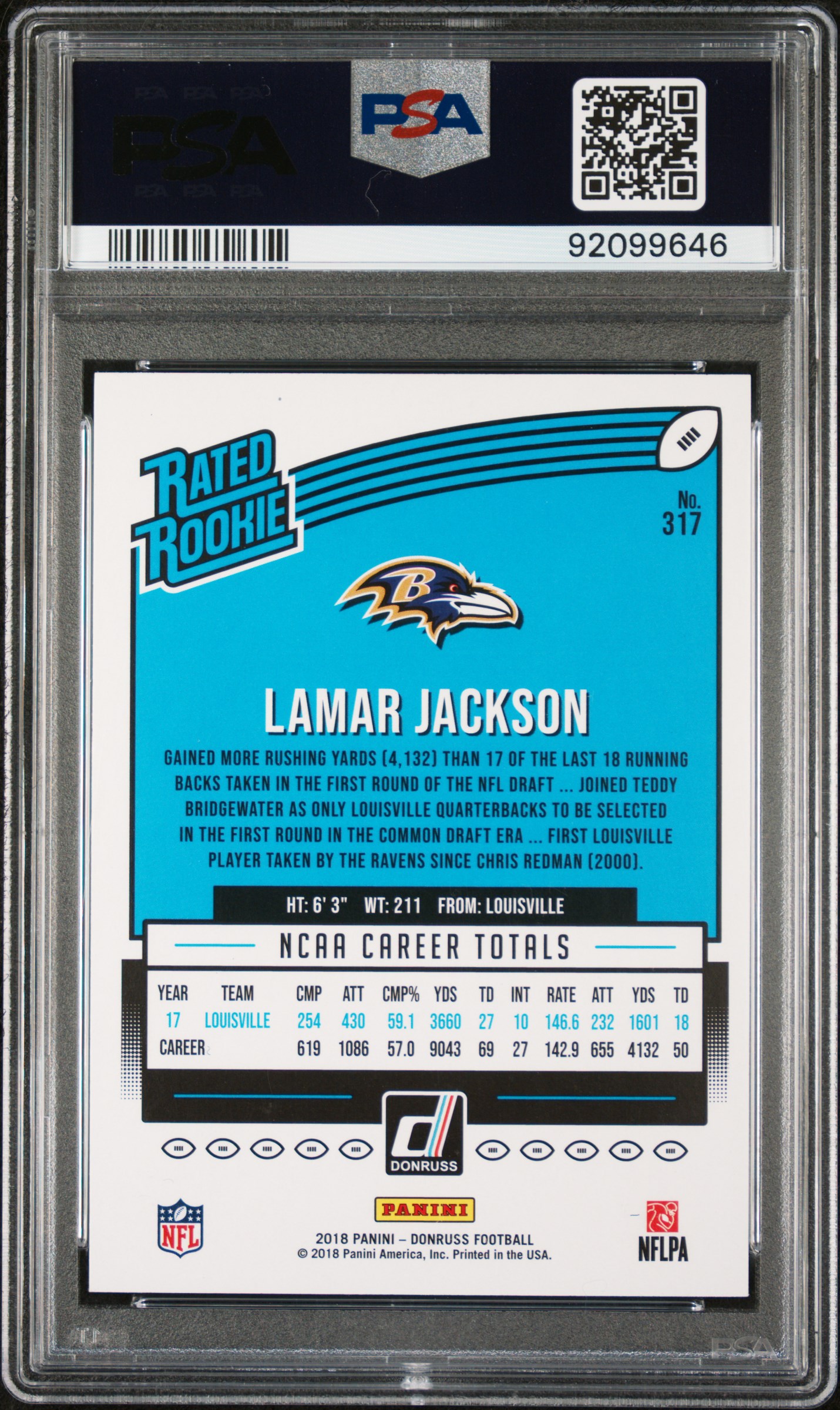 2018 Panini Donruss Lamar Jackson #317 Nm-Mt 8 back