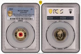 2023 $2 35th Ann $2 Coin Set Colorized Remembrance Red Poppy MS65