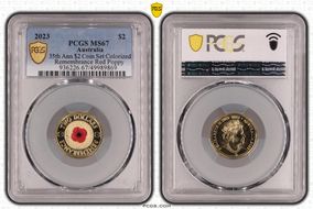 2023 $2 35th Ann $2 Coin Set Colorized Remembrance Red Poppy MS67