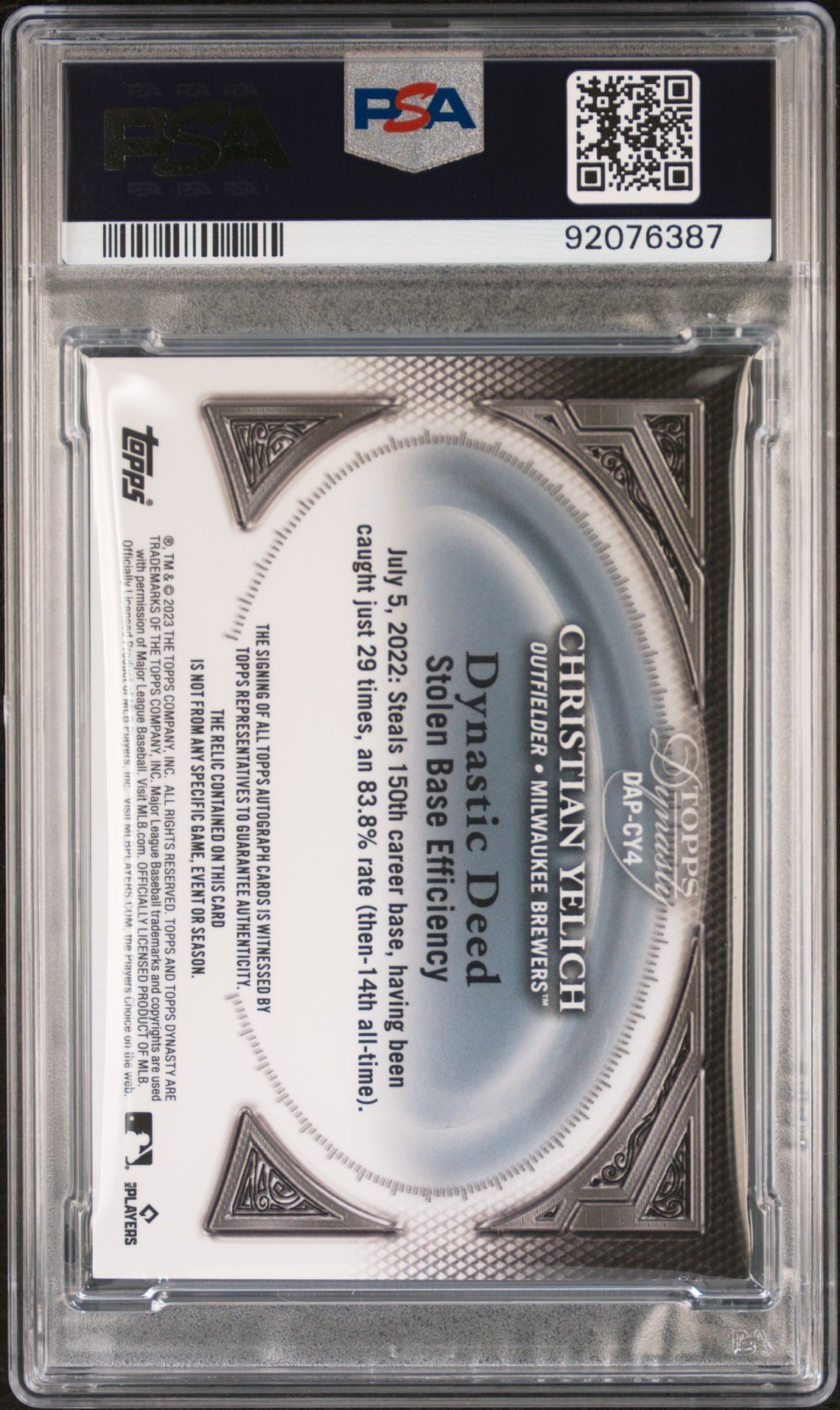 2023 Topps Dynasty Autographed Patch Christian Yelich #Dapcy4 (Autographed Patch-Silver) Nm-Mt 8 back