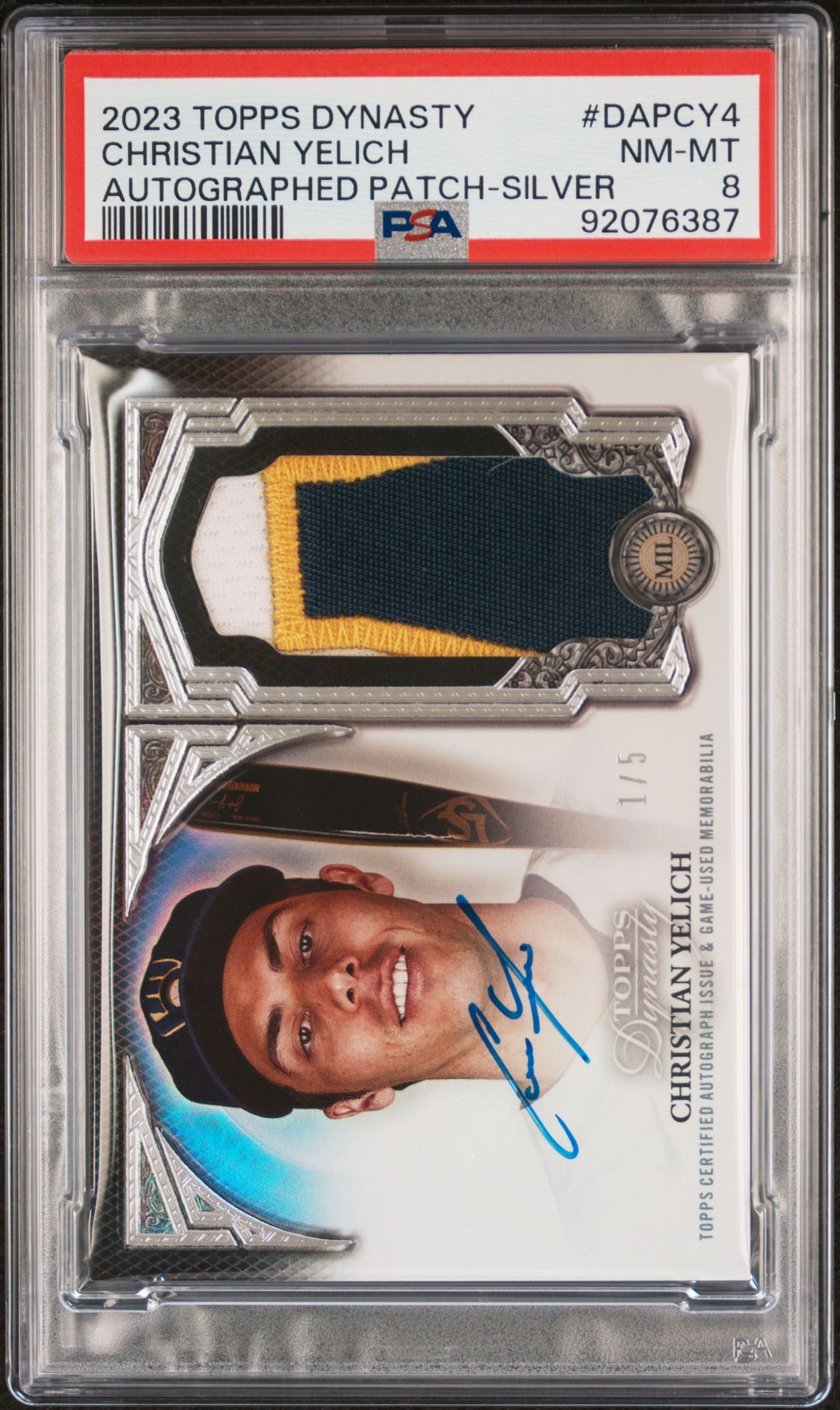 2023 Topps Dynasty Autographed Patch Christian Yelich #Dapcy4 (Autographed Patch-Silver) Nm-Mt 8 front