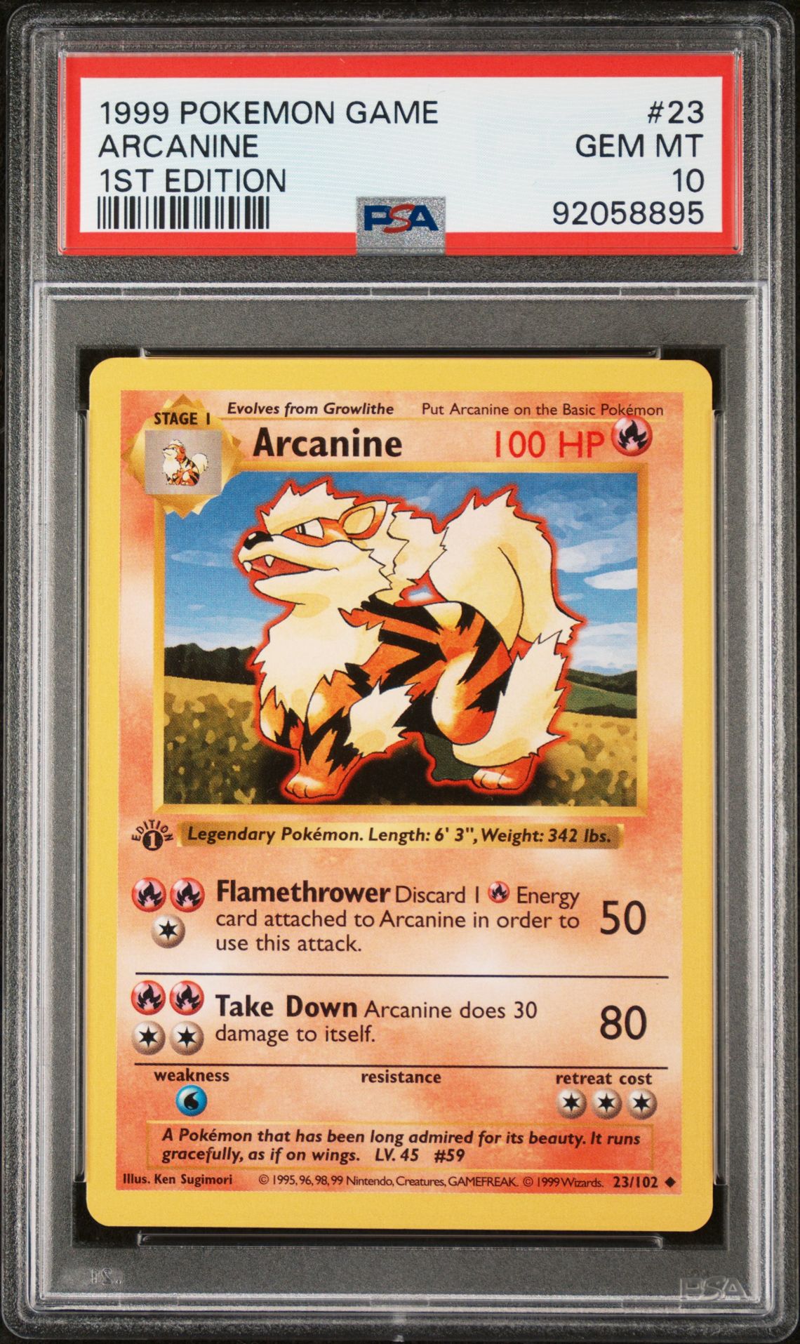 1999 Pokemon POKEMON GAME 1ST EDITION #23 Arcanine front