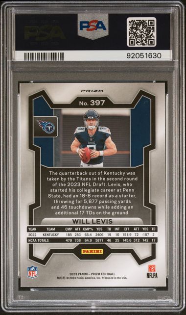 2023 Panini Prizm Will Levis #397 (Lazer Prizm) Gem Mt 10 back