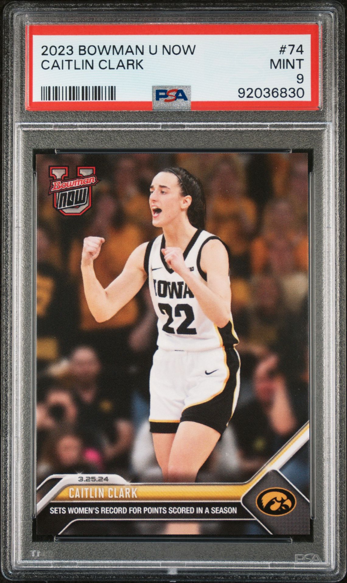 2023 Bowman U Now Caitlin Clark #74 Mint 9 front