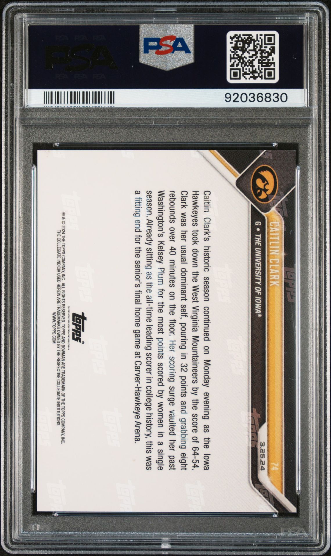 2023 Bowman U Now Caitlin Clark #74 Mint 9 back