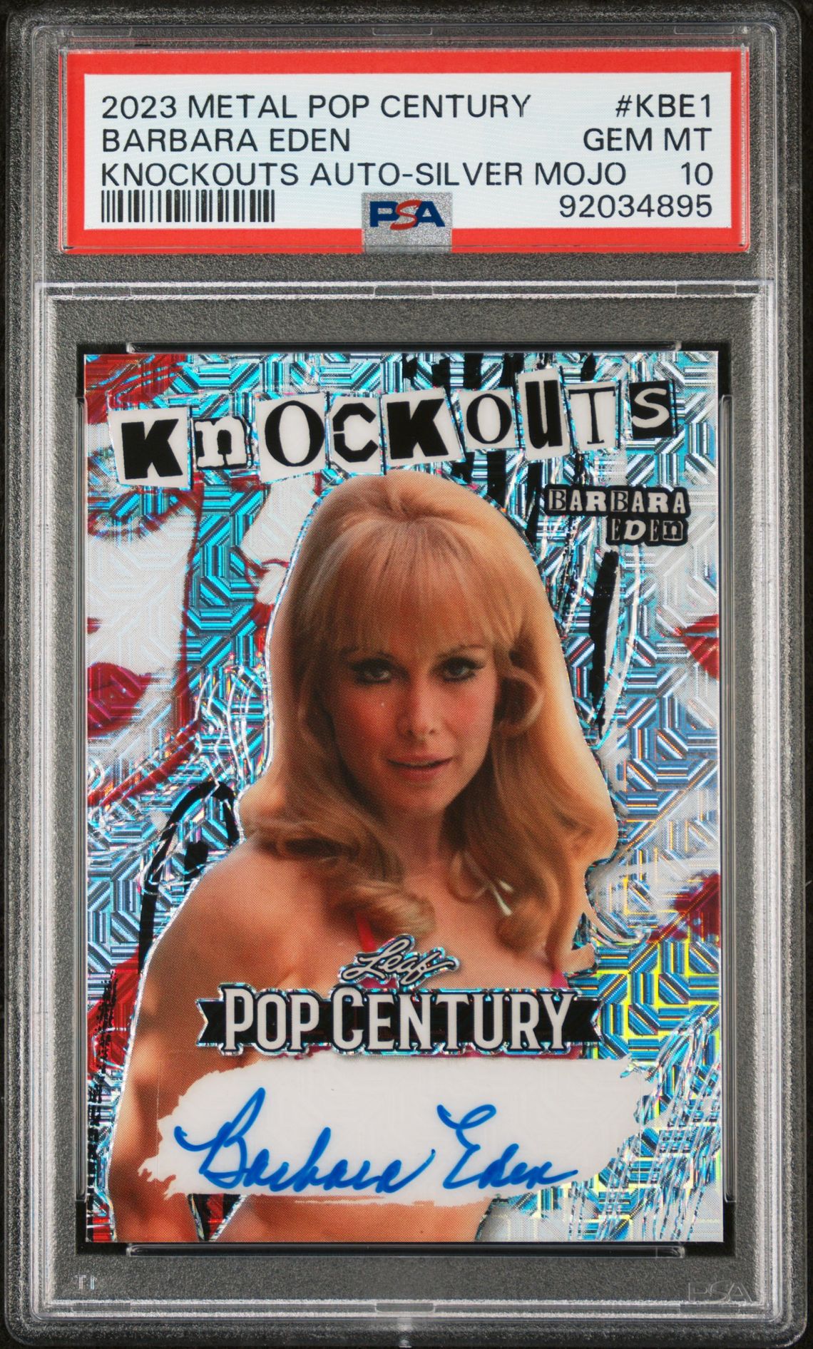2023 Leaf LEAF METAL POP CENTURY KNOCKOUTS AUTOGRAPH KNOCKOUTS AUTO-SILVER MOJO #KBE1 Barbara Eden front