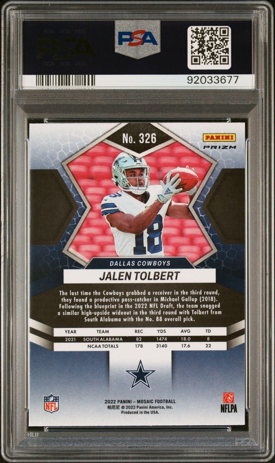 2022 Panini Mosaic Jalen Tolbert #326 (Genesis) Gem Mt 10 back