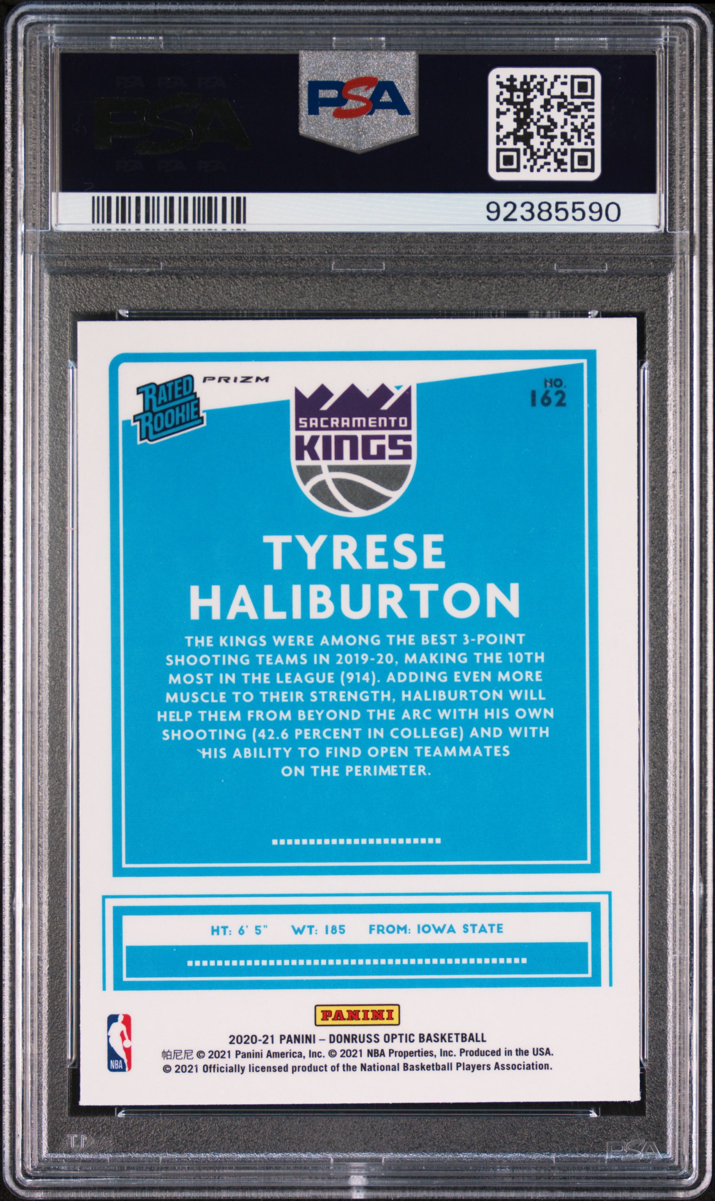 2020 Panini Donruss Optic Tyrese Haliburton #162 (Holo) Mint 9 back