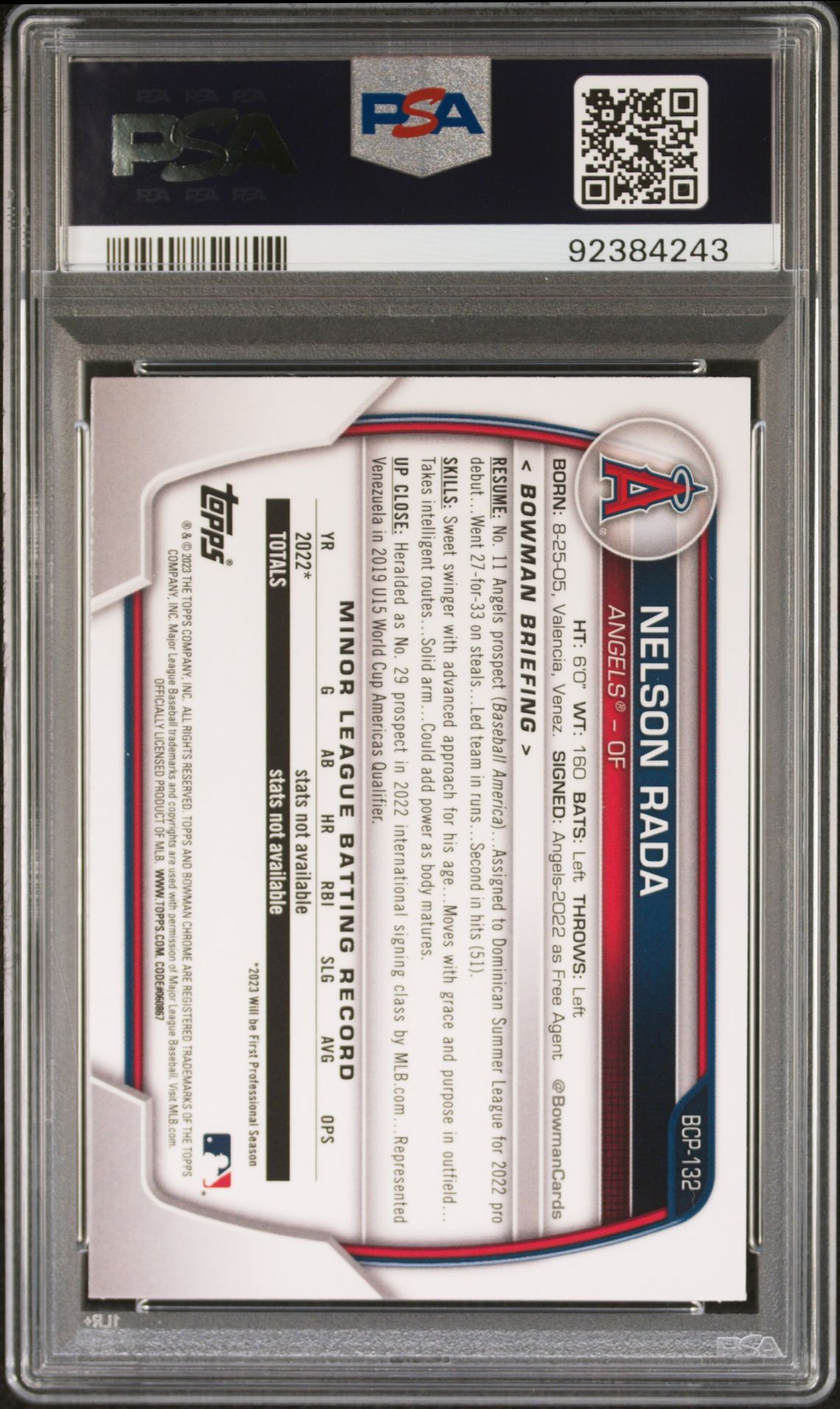 2023 Bowman Mega Box Chrome Nelson Rada #132 (Chrome) Gem Mt 10 back