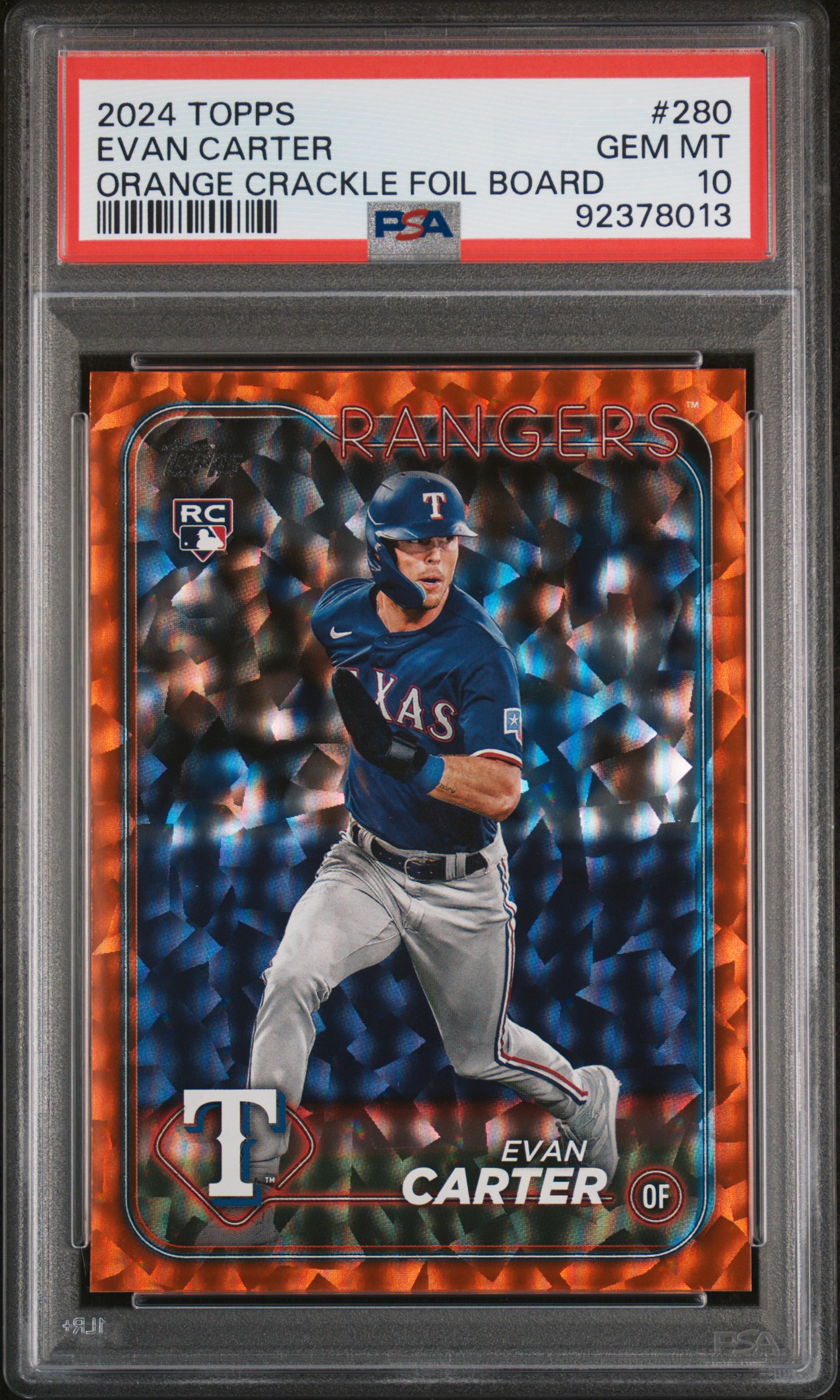 2024 Topps Evan Carter #280 (Orange Crackle Foil Board) Gem Mt 10 front