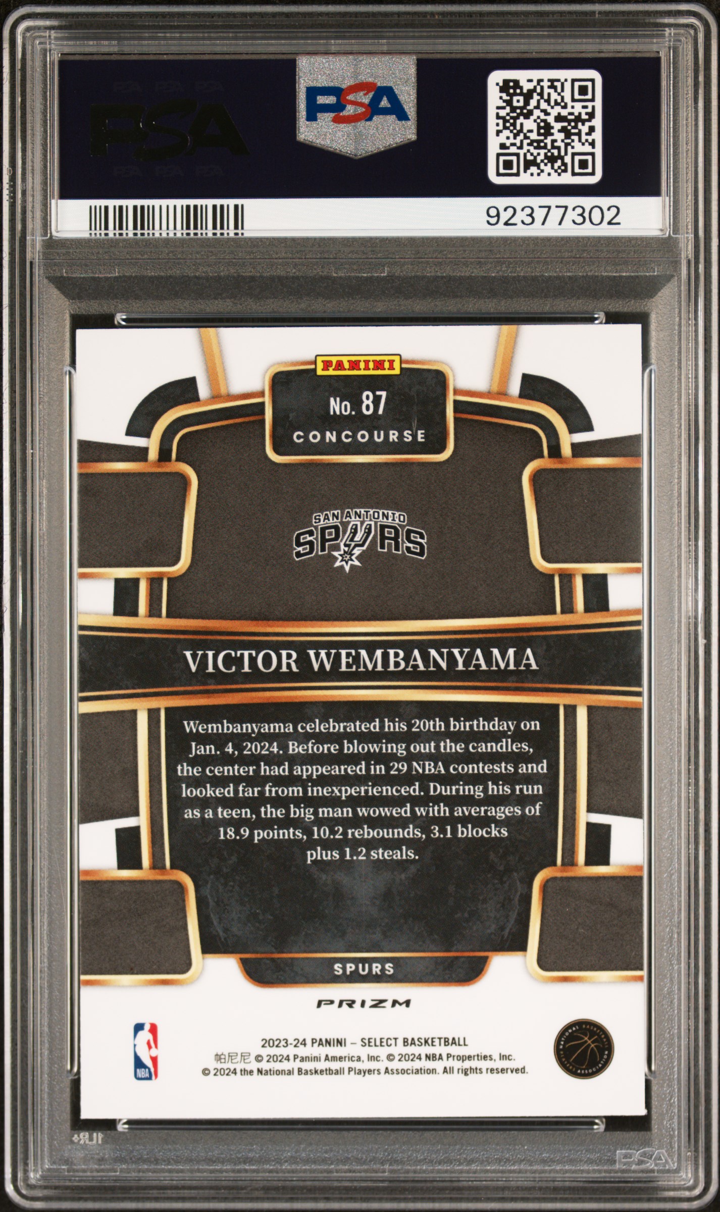 2023 Panini Select Victor Wembanyama #87 (Red Cracked Ice) Gem Mt 10 back