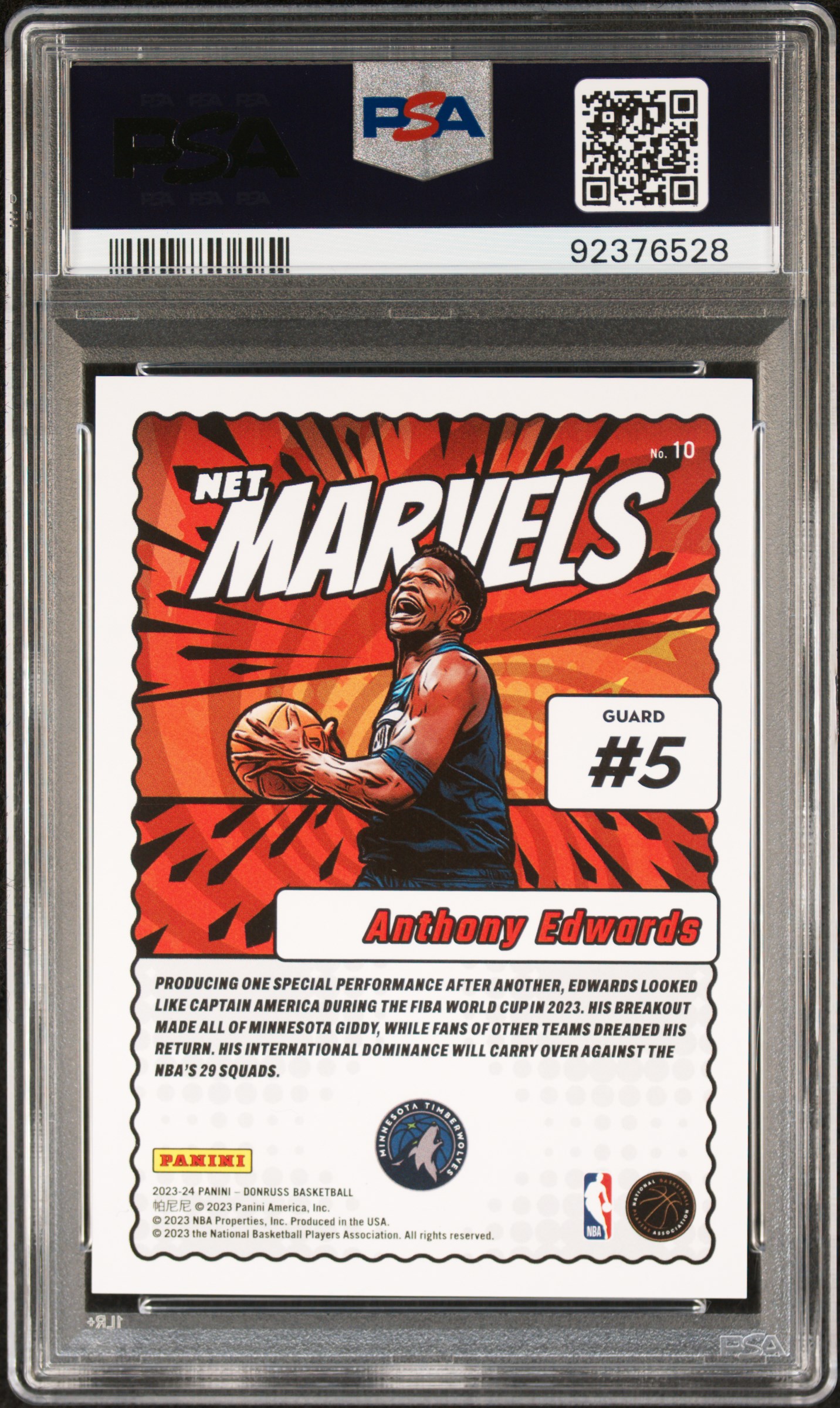 2023 Panini Donruss Net Marvels Anthony Edwards #10 (Net Marvels-Holo Laser) Gem Mt 10 back