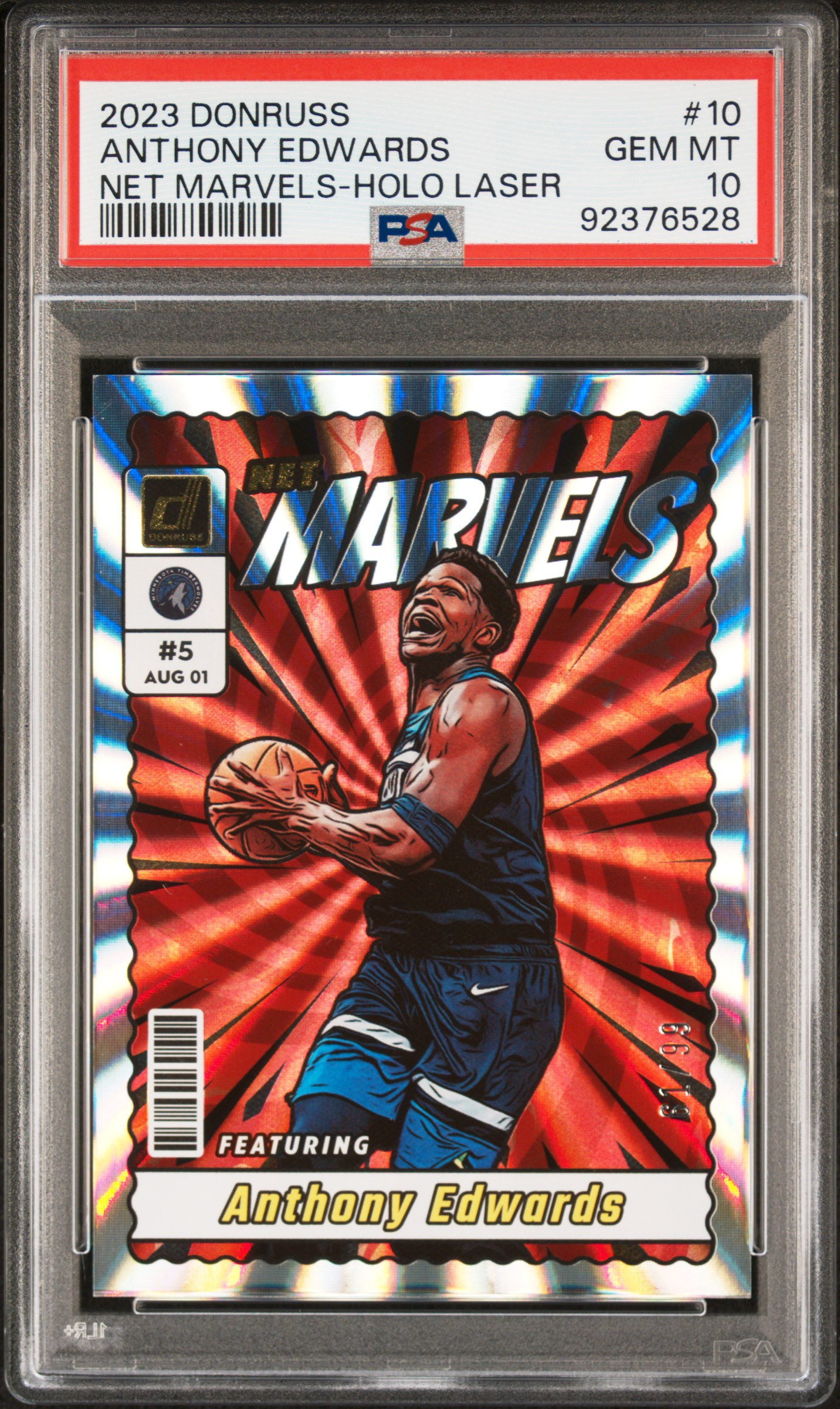 2023 Panini Donruss Net Marvels Anthony Edwards #10 (Net Marvels-Holo Laser) Gem Mt 10 front
