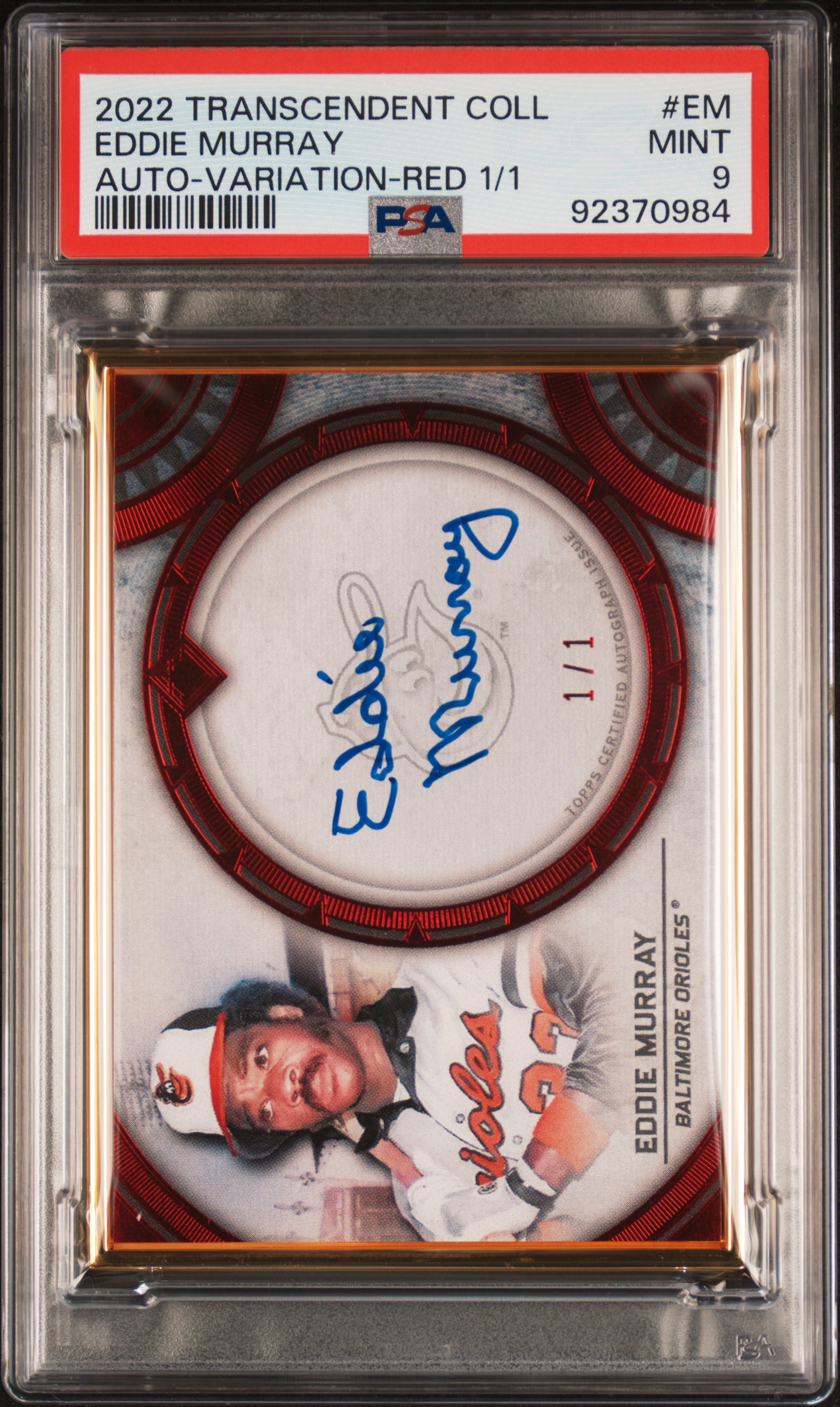 2022 Topps Transcendent Collection Autographs Eddie Murray #Em (Auto-Variation-Red 1/1) Mint 9 front