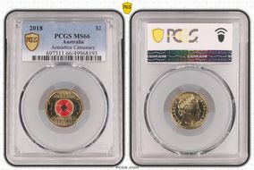 2018 $2 Armistice Centenary Colorized MS66