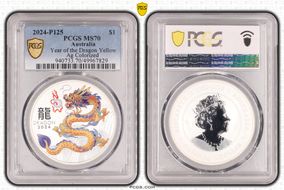 2024-P125 $1 Year of the Dragon Ag Orange Left Colorized MS70