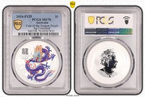 2024-P125 $1 Year of the Dragon Purple Ag Colorized MS70