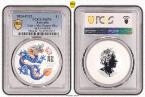 2024-P125 $1 Year of the Dragon Ag Blue-Orange Colorized MS70
