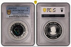 2024-P125 $1 Year of the Dragon Opal Ag PR70DCAM