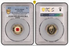 2023 $2 35th Ann $2 Coin Set Colorized Remembrance Red Poppy MS68