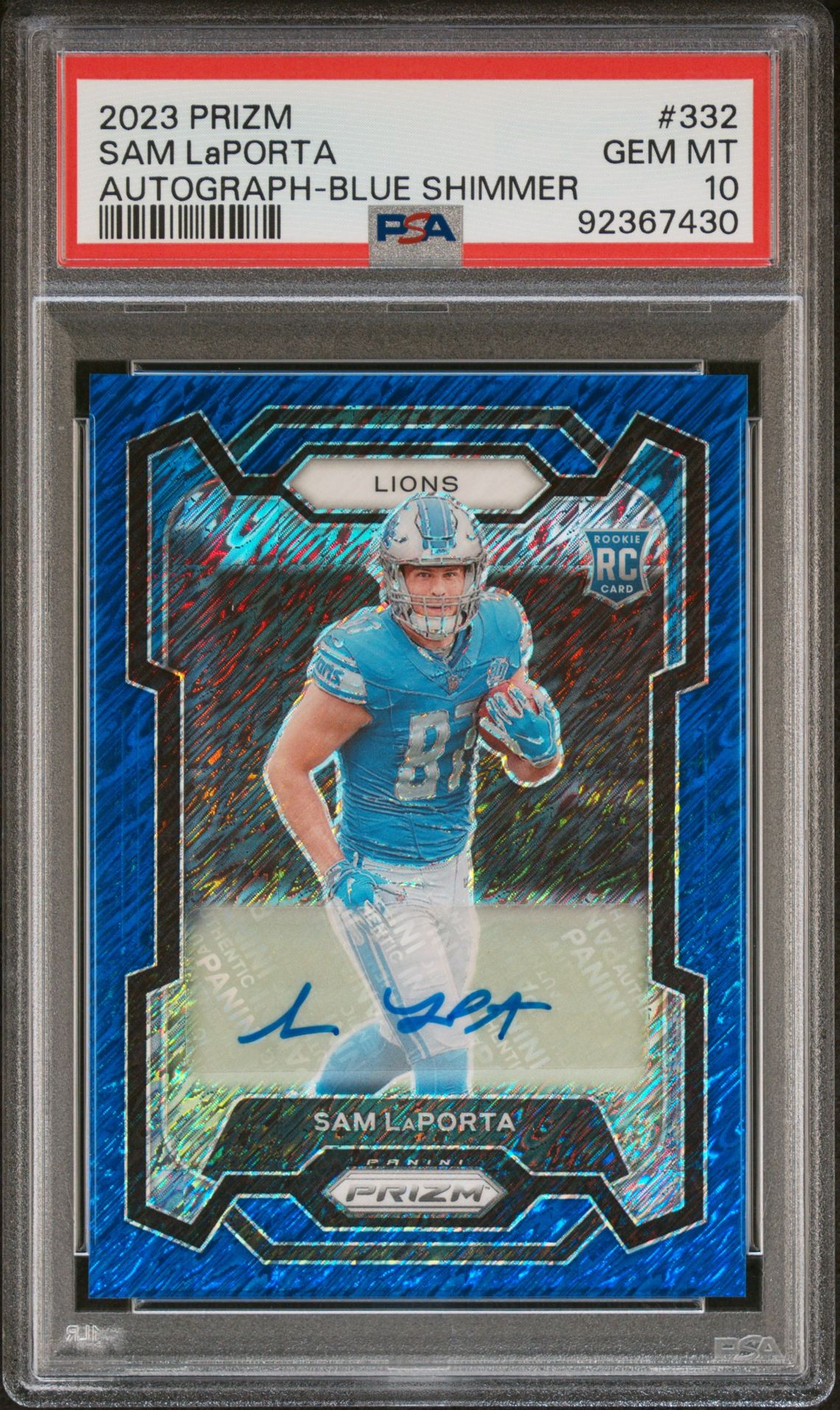 2023 Panini PANINI PRIZM AUTOGRAPH-BLUE SHIMMER #332 Sam Laporta front
