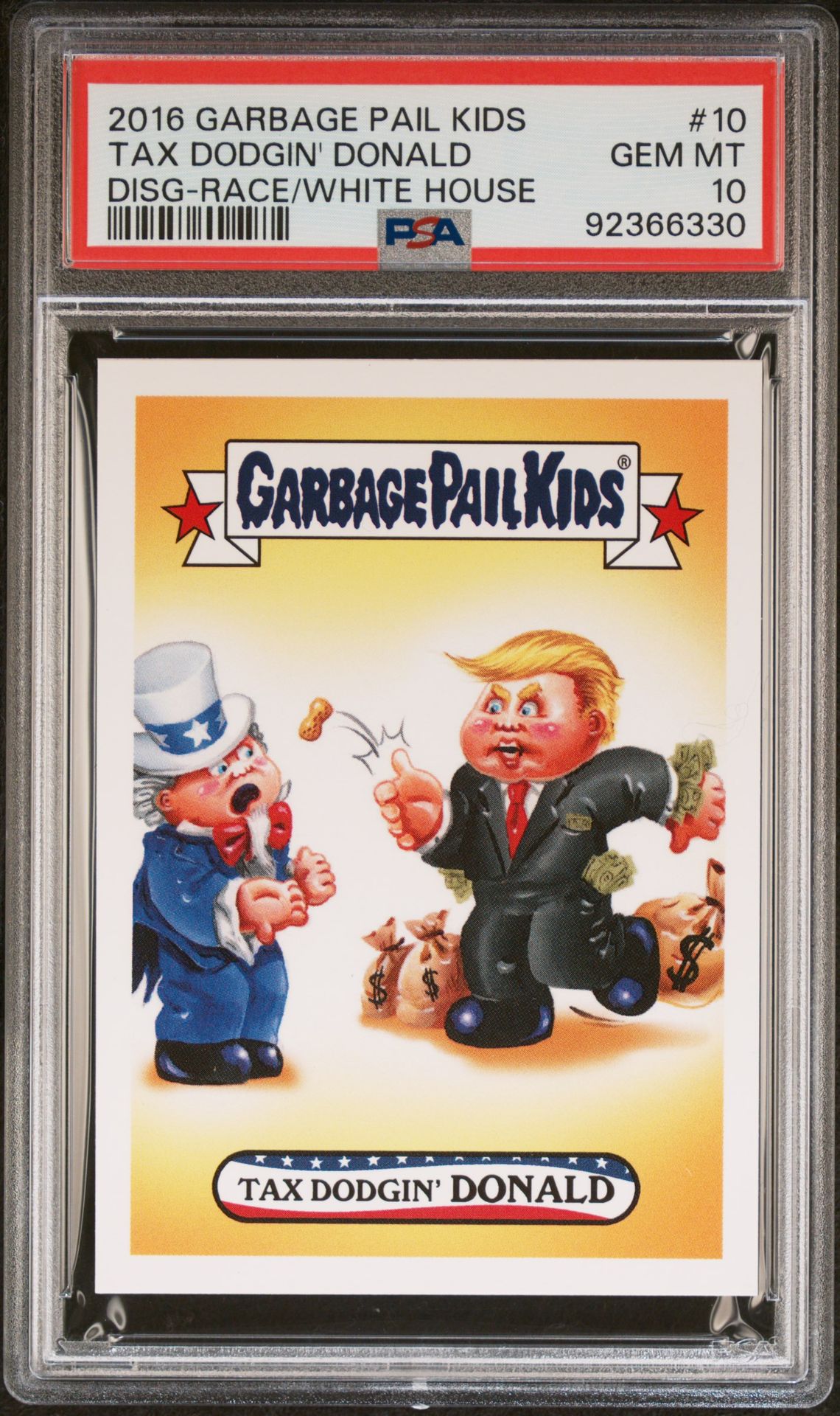 2016 Garbage Pail Kids GARBAGE PAIL KIDS DISG-RACE TO THE WHITE HOUSE RACE/WHITE HOUSE #10 Tax Dodgin' Donald front