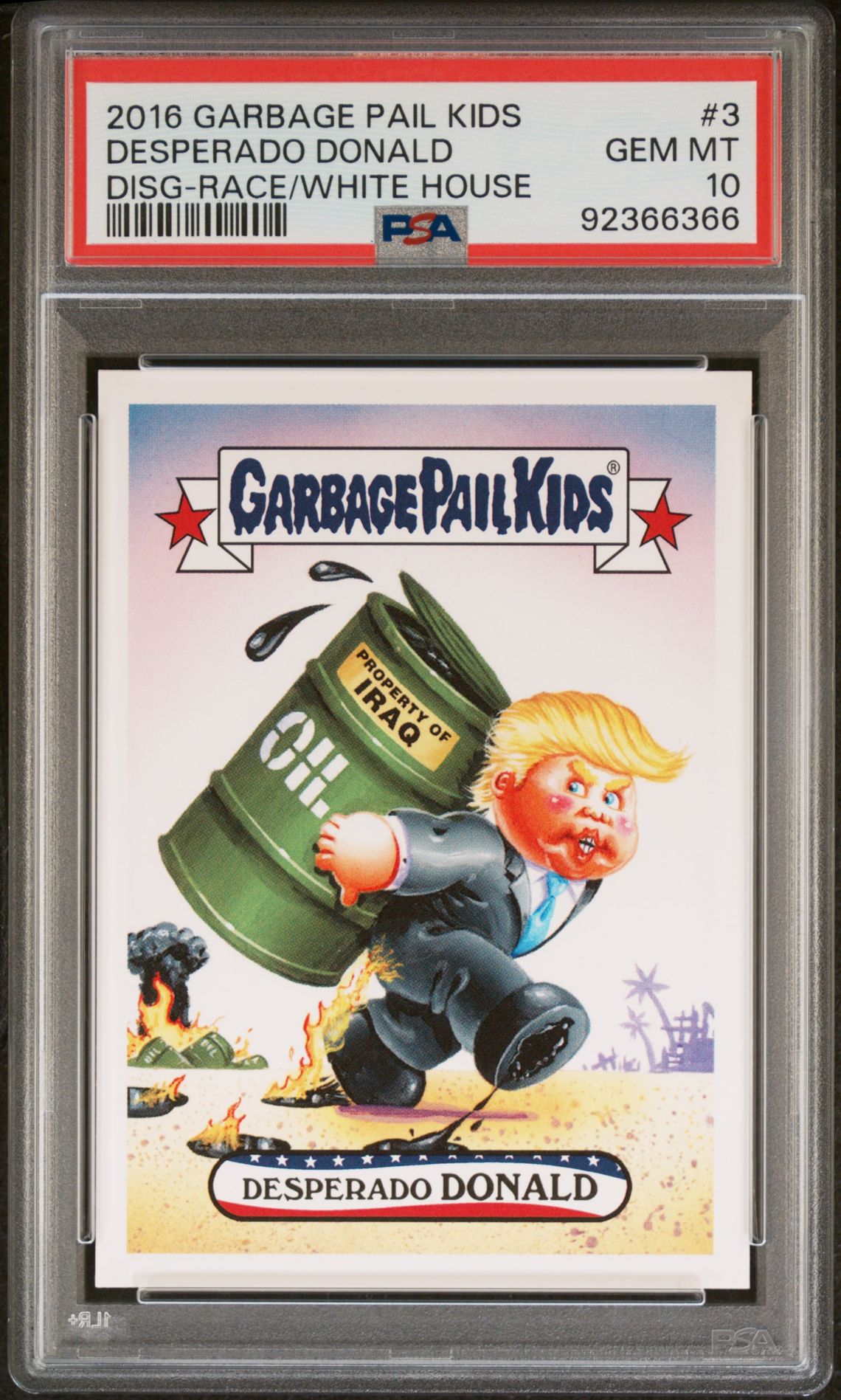 2016 Garbage Pail Kids GARBAGE PAIL KIDS DISG-RACE TO THE WHITE HOUSE RACE/WHITE HOUSE #3 Desperado Donald front